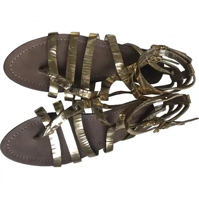 Pre-owned Miu Miu Leather Sandal In Gold