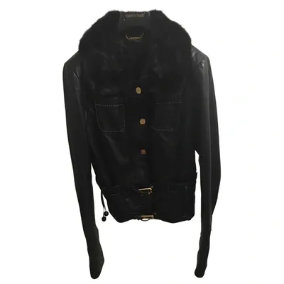 Pre-owned Roberto Cavalli Leather Biker Jacket In Black