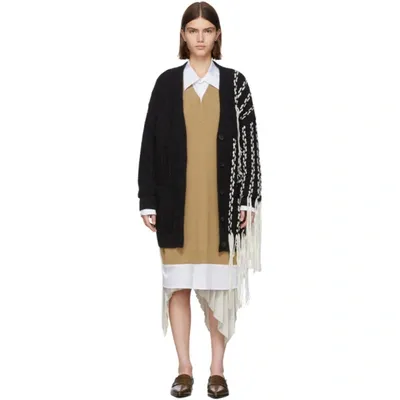 Loewe Contrast Detail Fringed Asymmetric Cardigan In Black