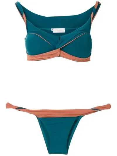 Brigitte Front Twist Color Block Bikini Set In Green