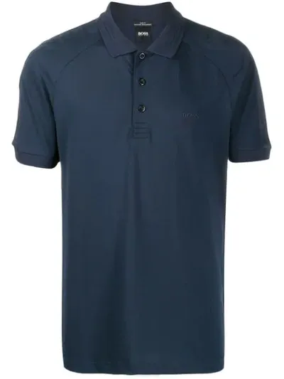 Hugo Boss Embroidered Logo Polo Shirt In Blue