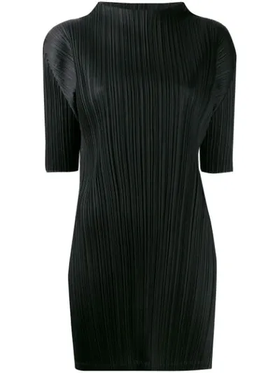 Issey Miyake Pleated Mock-neck Dress In Black