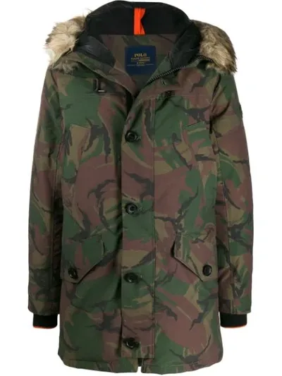 Polo Ralph Lauren Faux Fur Camouflage Coat In Green