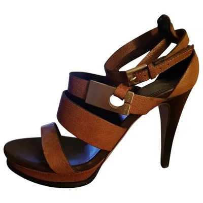 Pre-owned Hugo Boss Leather Sandal In Brown