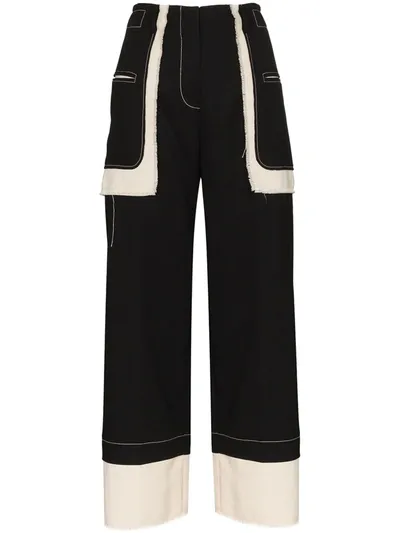 Rejina Pyo Aubrey Cropped Paneled Wool-blend Straight-leg Pants In Black