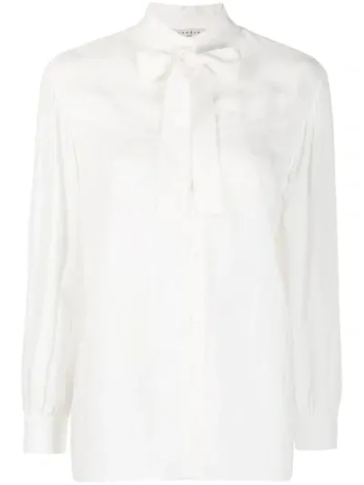 Sandro Pussy Bow Long Sleeve Shirt In White