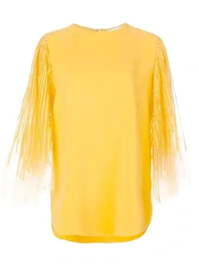 Oscar De La Renta Flutter Blouse In Yellow