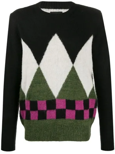 Stussy Mixed-pattern Relaxed-fit Jumper In Black