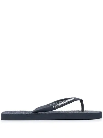 Ea7 Logo Embossed Flip-flops In Blue