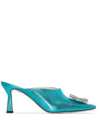 Wandler Lottie 75mm Crystal Embellished Mules In Blue