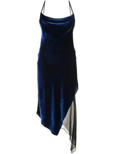 Kiki De Montparnasse Asymmetric Paneled Velvet And Silk-chiffon Dress In Black Blue