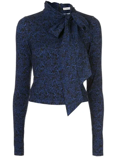 Alice And Olivia Delaina Tie Nk Ls Crop Top In Blue