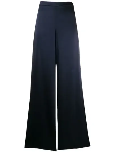 Cushnie High Waist Wide Leg Silk Pants In Blue