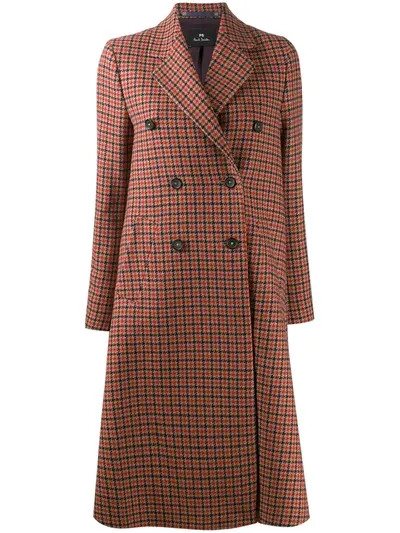 Ps By Paul Smith Double Breasted Houndstooth Coat In Red