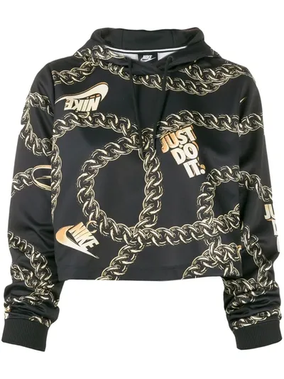 Nike Chain-link Printed Cropped Hoodie In Black