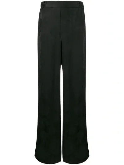 Ferragamo Tonal Floral High-rise Trousers In Black