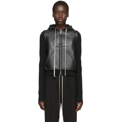 Rick Owens Drkshdw Leather Effect Hoodie In 09 Black