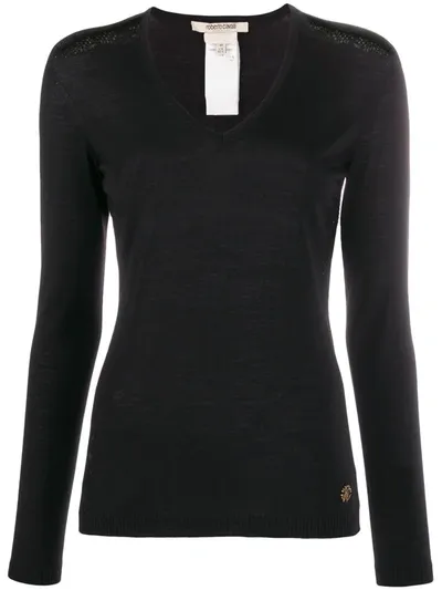 Roberto Cavalli Embroidered Details Knitted Jumper In Black