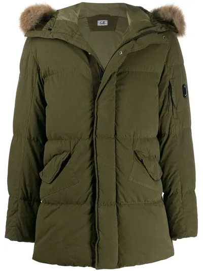 C.p. Company Hooded Feather Down Jacket In Green