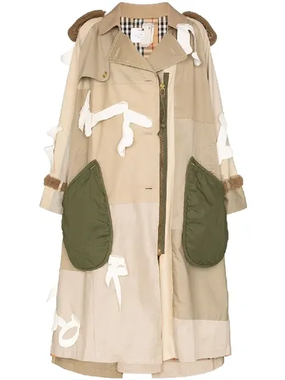 Duran Lantink Letter Detail Trench Coat In Neutrals