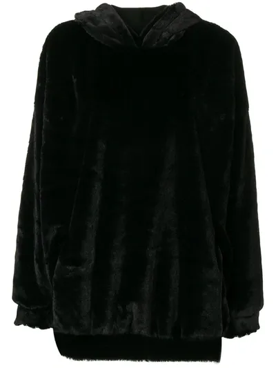 Styland Faux Fur Oversized Hoodie In Black