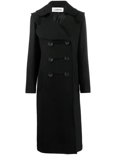 Lanvin Scalloped Neckline Double-breasted Coat In Black