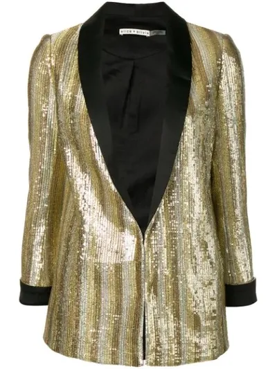 Alice And Olivia Jace Oversized Satin-trimmed Sequined Cotton Blazer In Gold