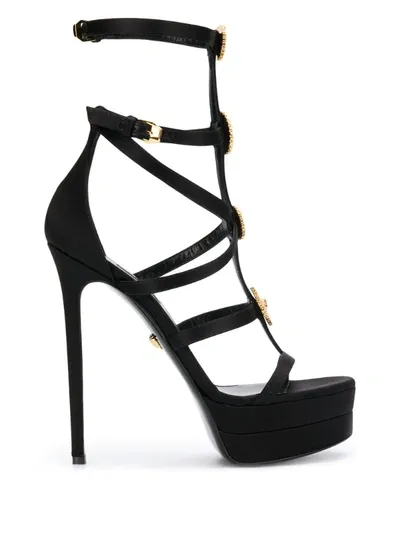 Versace Medusa Studded Strappy Sandals In Black