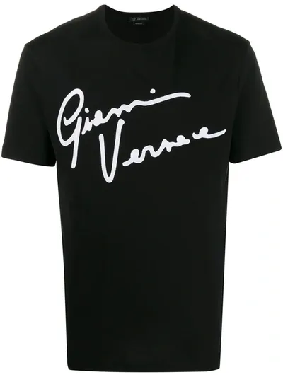 Versace T-shirt With Gv Signature Embroidery In Black