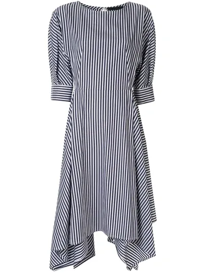 Juunj Striped Asymmetric Hem Shirt Dress In Blue