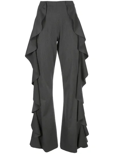 Cinq À Sept Gabardine Saphir Ruffled Trousers In Grey