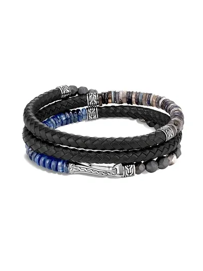 John Hardy Men's Chain Collection Multi-stone, Sterling Silver & Leather Wrap Bracelet In Blue