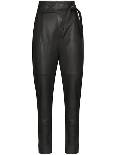 Skiim Kelly Waist Tie Leather Trousers In Black