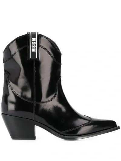 Msgm Black Patent Leather Camperos Boots