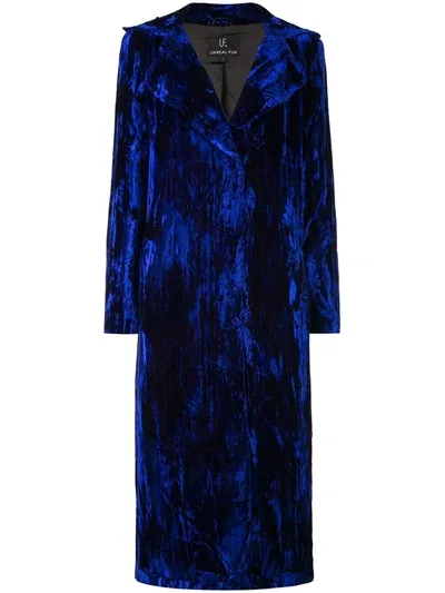 Unreal Fur Textured Single-breasted Coat In Blue