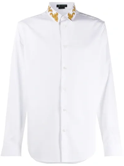 Versace Baroque Embroidered-collar Shirt In White