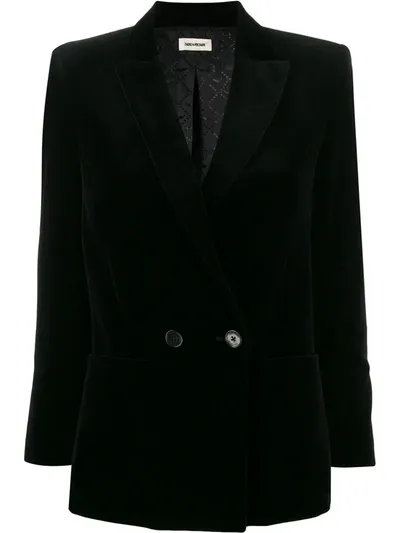 Zadig & Voltaire Double-breasted Velvet Blazer In Noir (black)