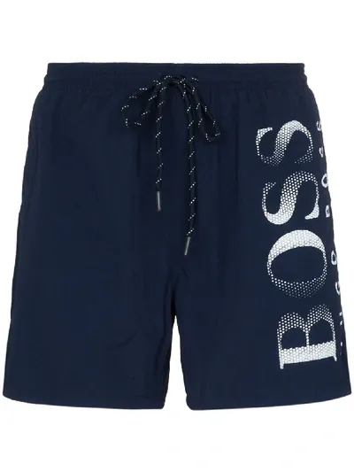 Hugo Boss Printed Logo Swim Shorts In Blue