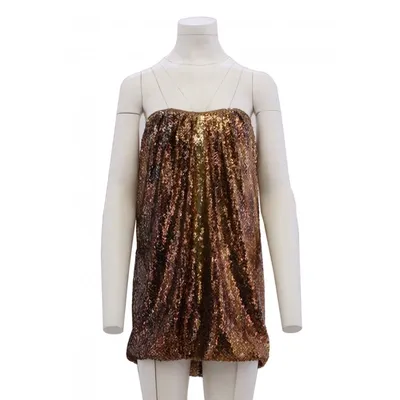 Pre-owned Jay Ahr Glitter Mini Dress In Gold