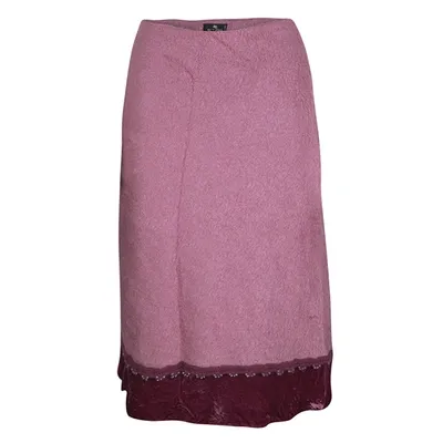 Pre-owned Etro Pink Wool Blend Velvet Trim Bead Detail Midi Skirt S