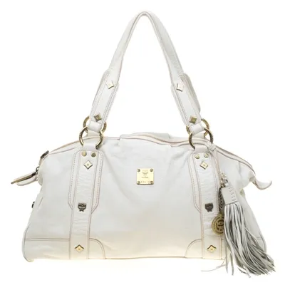 Pre-owned Mcm White Leather Tassel Satchel