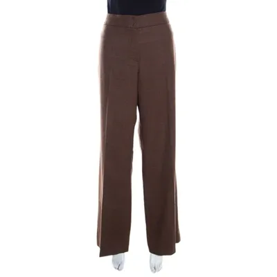 Pre-owned Escada Camel Brown Stretch Wool Wide Leg Hose Tailored Trousers L