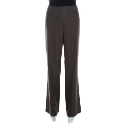 Pre-owned Escada Brown Wool And Silk Jacquard High Waist Wide Leg Trousers M