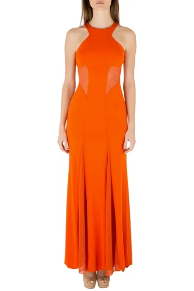 Pre-owned Cushnie Et Ochs Tangerine Orange Stretch Satin Jersey Mesh Paneled Gown S