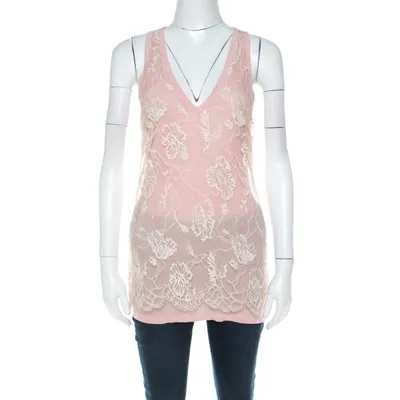 Pre-owned Emanuel Ungaro Pale Pink Floral Lace Overlay Tank Top L