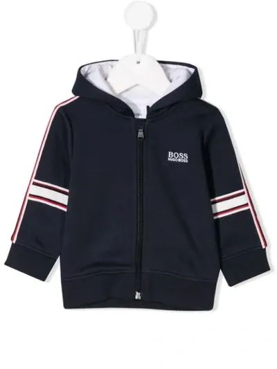 Hugo Boss Babies' Zipped Logo Hoodie In Blue