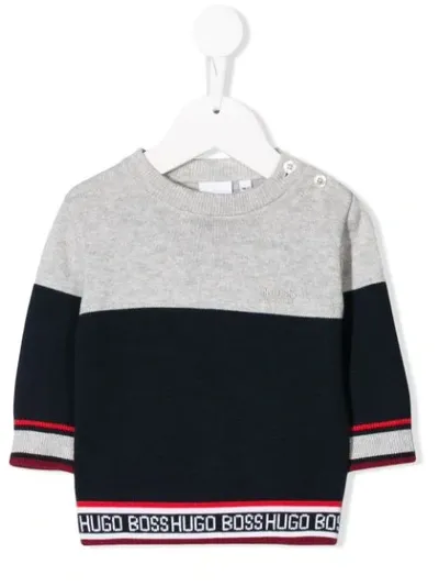 Hugo Boss Babies' Monogram Block-colour Jumper In Grey