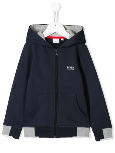 Hugo Boss Kids' Embroidered Logo Zipped Hoodie In Blue