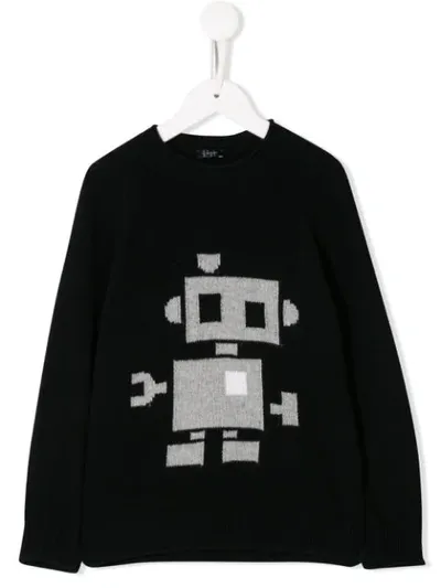 Il Gufo Kids' Robot Print Sweater In Black