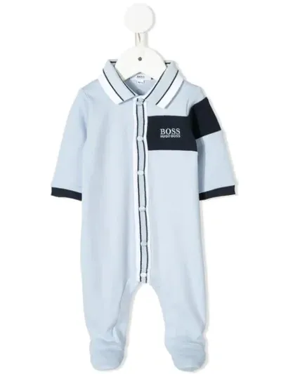 Hugo Boss Logo Embroidered Babygrow In Blue